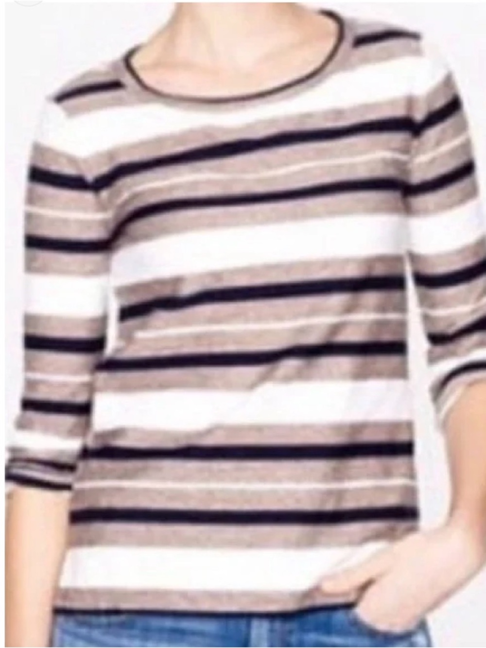 J Crew Reverse Jacquard Striped Shirt 3/4 Sleeve XL